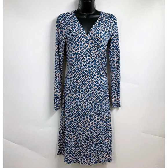 Boden Women's Wrap Stretch WW120 Jersey Dress Blue and Pink Hearts Size 6R - Picture 1 of 14